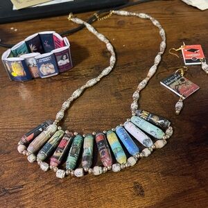 Handmade Multicolor Paper Bead Necklace and Earrings Set